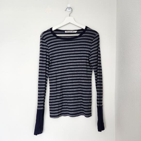 Y2K Michael Stars Navy Blue Gray Striped Long Sleeve Shirt Indie Thumb Holes M - Picture 8 of 8